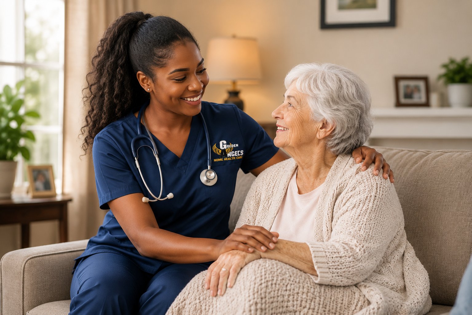 Golden Angels caregiver with patient at home